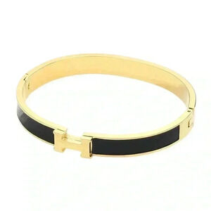 Stainless Steel Black & Gold Monogram H Bangle Bracelet